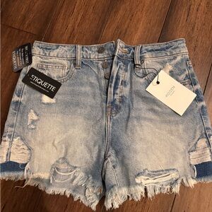 Blue Distressed Denim Shorts